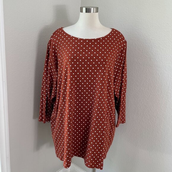 Croft & Barrow Womens Plus 4X Rust Polka Dot Tunic Top Cotton Shirt - Picture 1 of 8